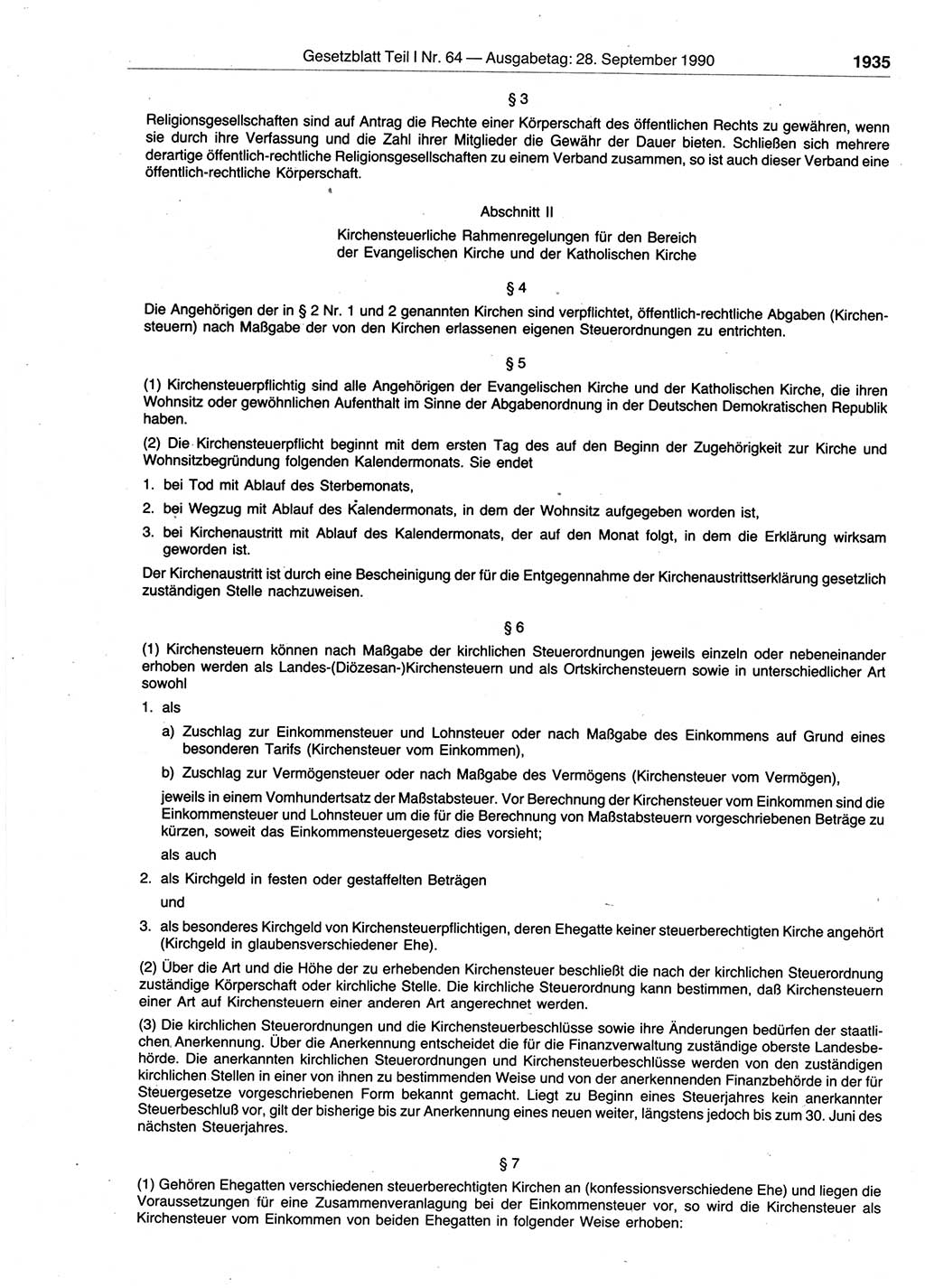 Gesetzblatt (GBl.) der Deutschen Demokratischen Republik (DDR) Teil Ⅰ 1990, Seite 1935 (GBl. DDR Ⅰ 1990, S. 1935)