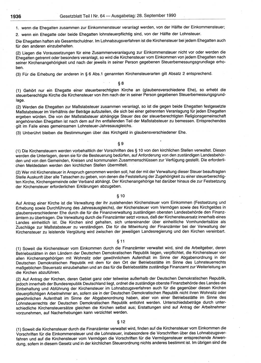 Gesetzblatt (GBl.) der Deutschen Demokratischen Republik (DDR) Teil Ⅰ 1990, Seite 1936 (GBl. DDR Ⅰ 1990, S. 1936)