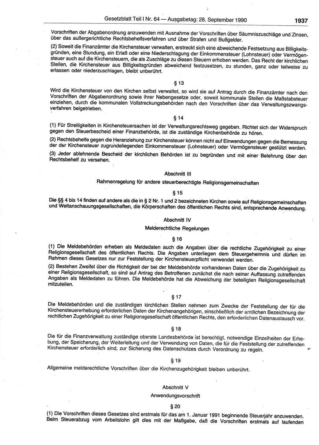 Gesetzblatt (GBl.) der Deutschen Demokratischen Republik (DDR) Teil Ⅰ 1990, Seite 1937 (GBl. DDR Ⅰ 1990, S. 1937)