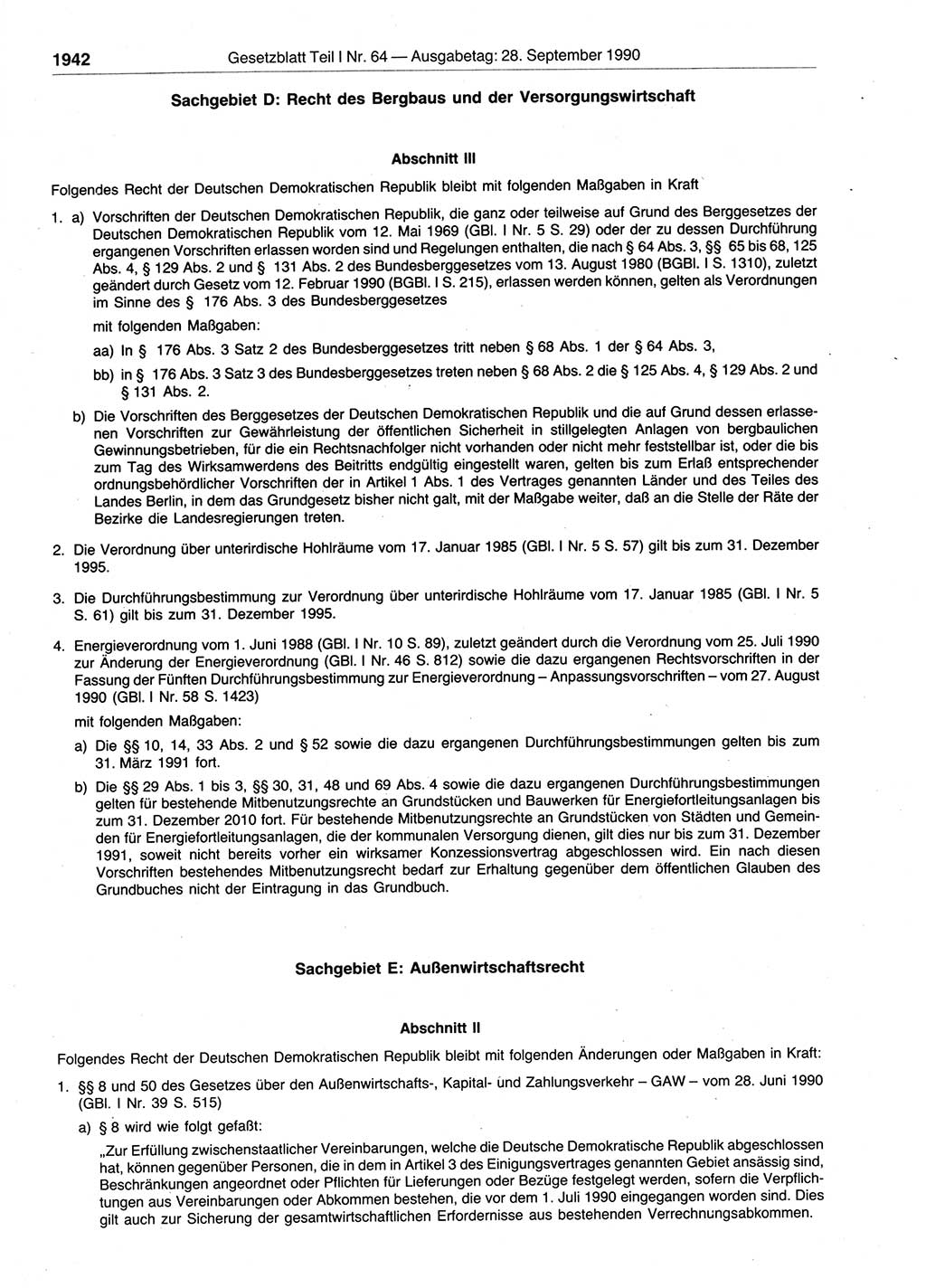 Gesetzblatt (GBl.) der Deutschen Demokratischen Republik (DDR) Teil Ⅰ 1990, Seite 1942 (GBl. DDR Ⅰ 1990, S. 1942)