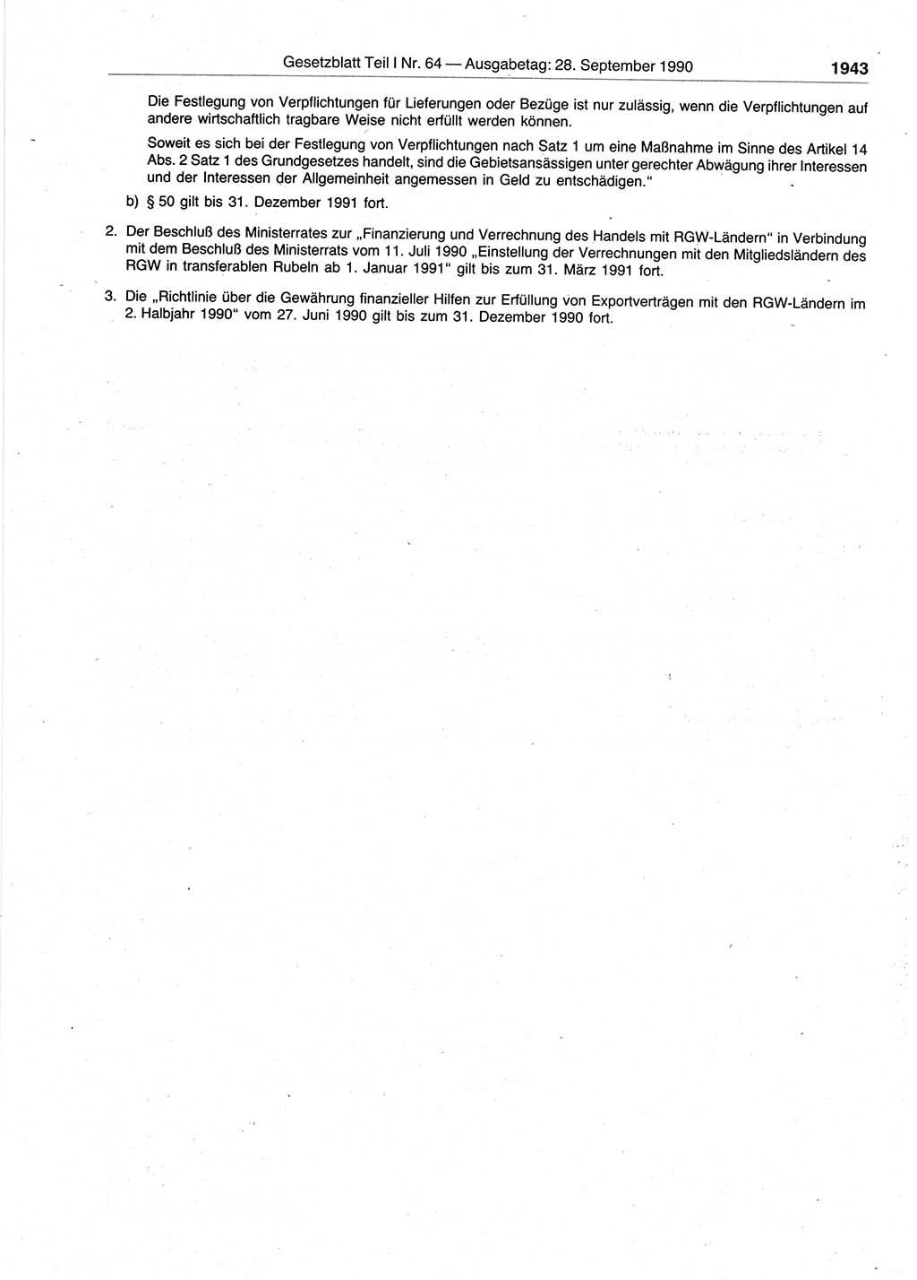 Gesetzblatt (GBl.) der Deutschen Demokratischen Republik (DDR) Teil Ⅰ 1990, Seite 1943 (GBl. DDR Ⅰ 1990, S. 1943)