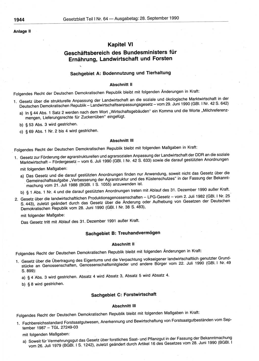 Gesetzblatt (GBl.) der Deutschen Demokratischen Republik (DDR) Teil Ⅰ 1990, Seite 1944 (GBl. DDR Ⅰ 1990, S. 1944)