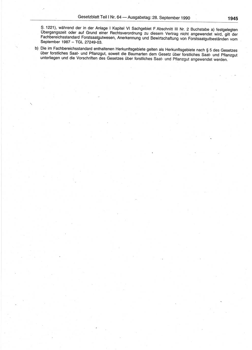 Gesetzblatt (GBl.) der Deutschen Demokratischen Republik (DDR) Teil Ⅰ 1990, Seite 1945 (GBl. DDR Ⅰ 1990, S. 1945)