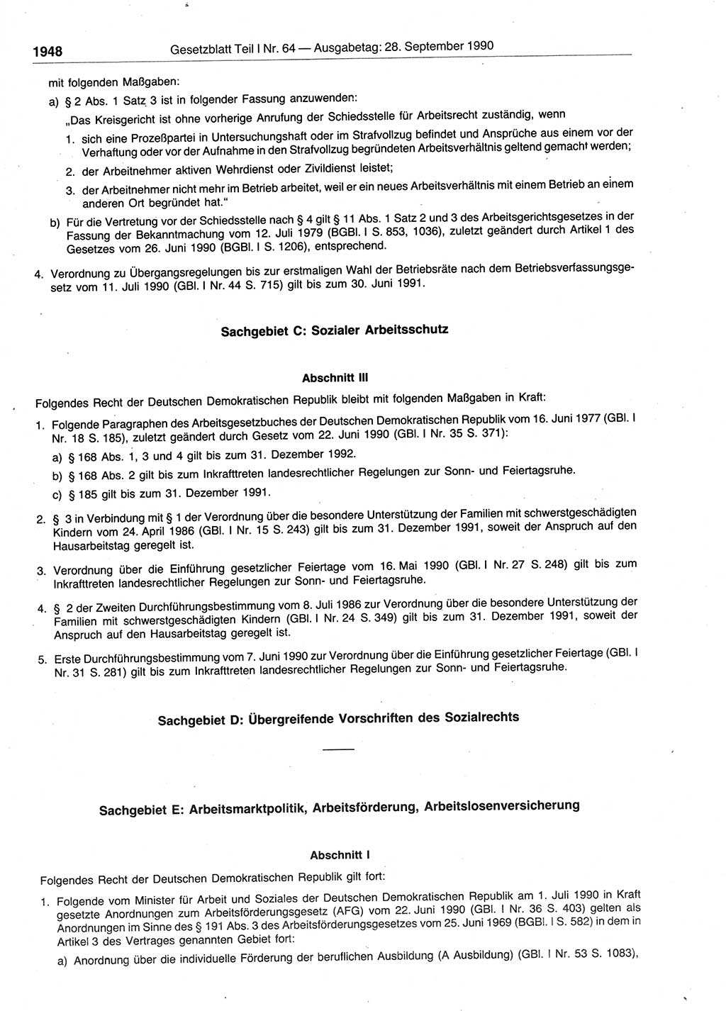 Gesetzblatt (GBl.) der Deutschen Demokratischen Republik (DDR) Teil Ⅰ 1990, Seite 1948 (GBl. DDR Ⅰ 1990, S. 1948)