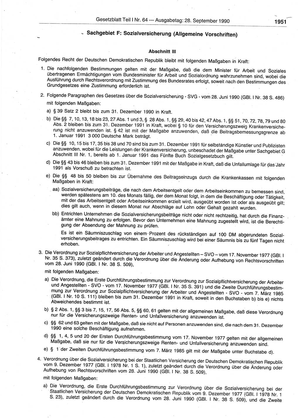 Gesetzblatt (GBl.) der Deutschen Demokratischen Republik (DDR) Teil Ⅰ 1990, Seite 1951 (GBl. DDR Ⅰ 1990, S. 1951)