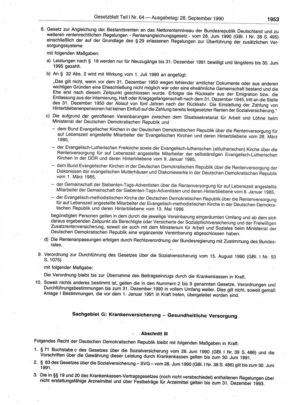 Gesetzblatt (GBl.) der Deutschen Demokratischen Republik (DDR) Teil Ⅰ 1990, Seite 1953 (GBl. DDR Ⅰ 1990, S. 1953)