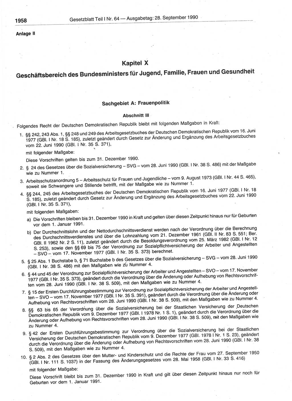 Gesetzblatt (GBl.) der Deutschen Demokratischen Republik (DDR) Teil Ⅰ 1990, Seite 1958 (GBl. DDR Ⅰ 1990, S. 1958)