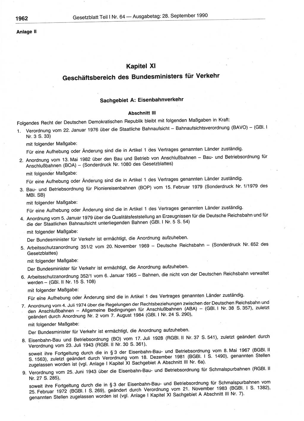 Gesetzblatt (GBl.) der Deutschen Demokratischen Republik (DDR) Teil Ⅰ 1990, Seite 1962 (GBl. DDR Ⅰ 1990, S. 1962)