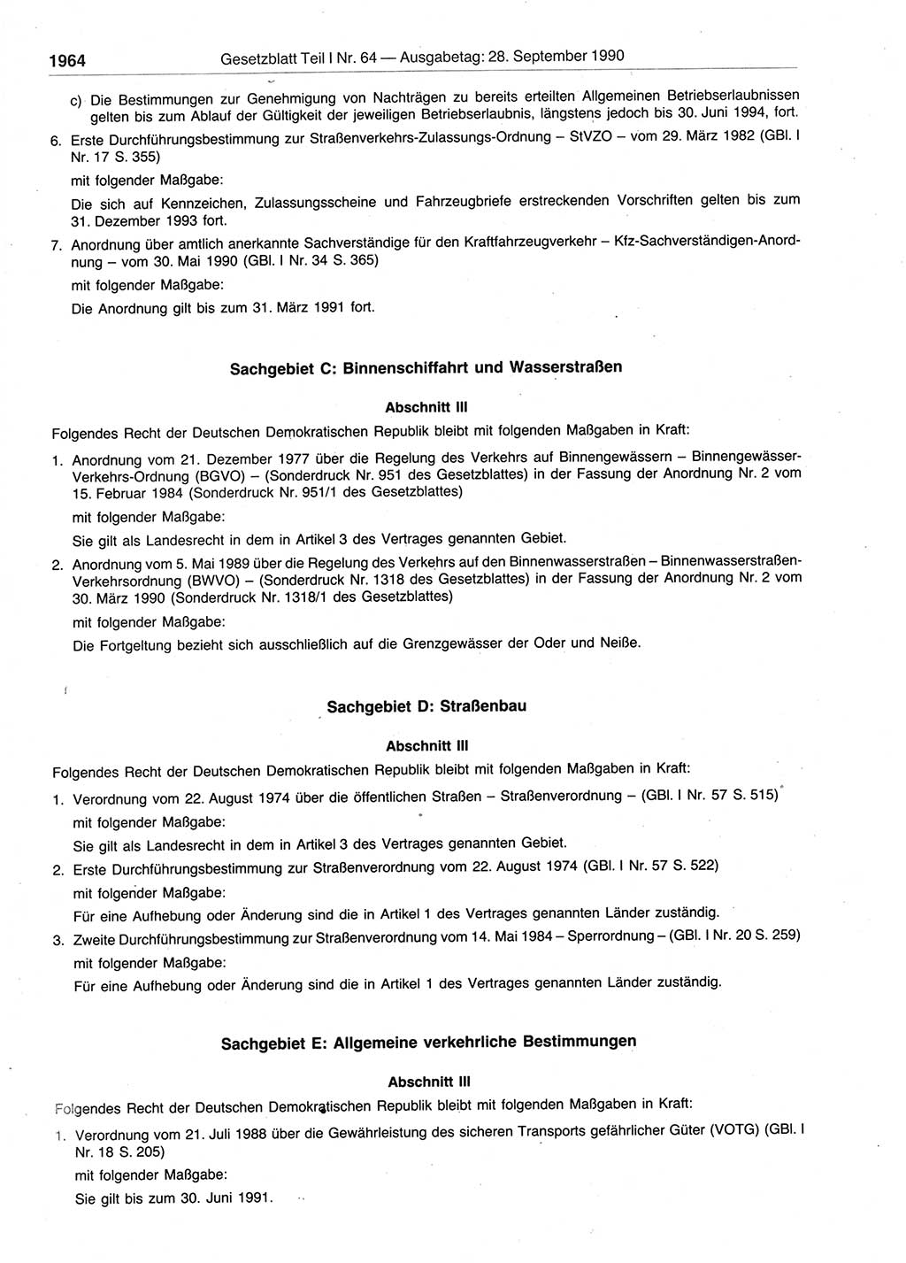 Gesetzblatt (GBl.) der Deutschen Demokratischen Republik (DDR) Teil Ⅰ 1990, Seite 1964 (GBl. DDR Ⅰ 1990, S. 1964)