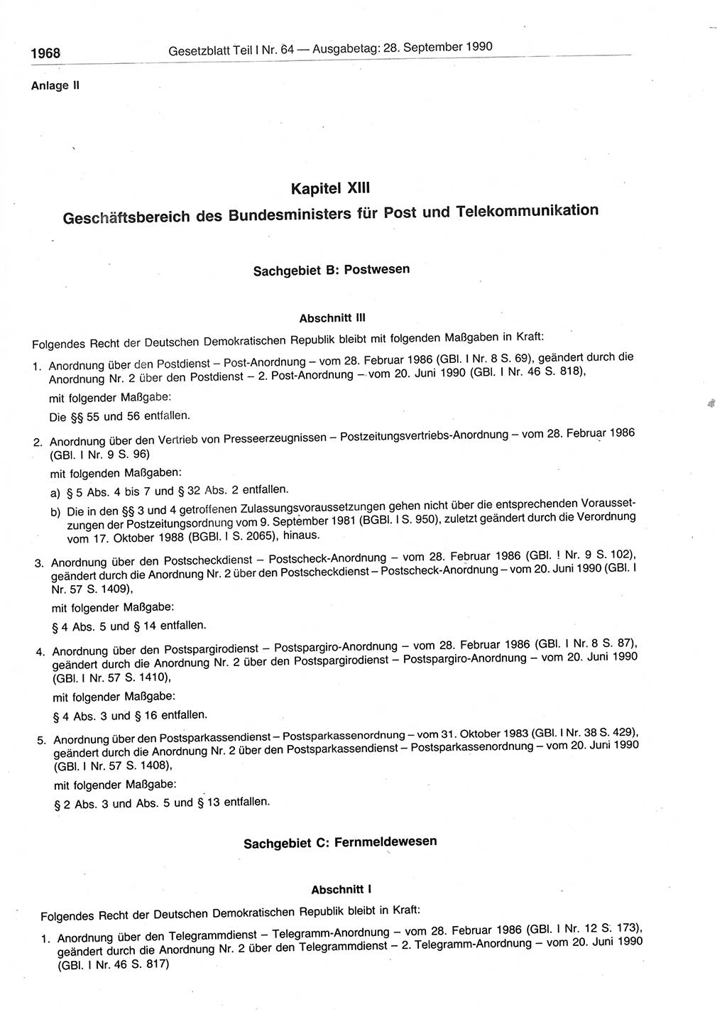 Gesetzblatt (GBl.) der Deutschen Demokratischen Republik (DDR) Teil Ⅰ 1990, Seite 1968 (GBl. DDR Ⅰ 1990, S. 1968)
