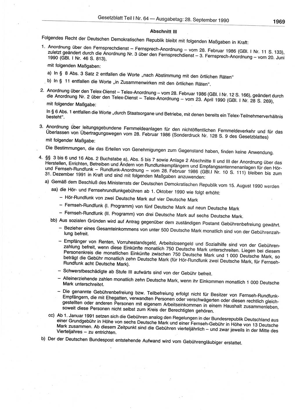 Gesetzblatt (GBl.) der Deutschen Demokratischen Republik (DDR) Teil Ⅰ 1990, Seite 1969 (GBl. DDR Ⅰ 1990, S. 1969)