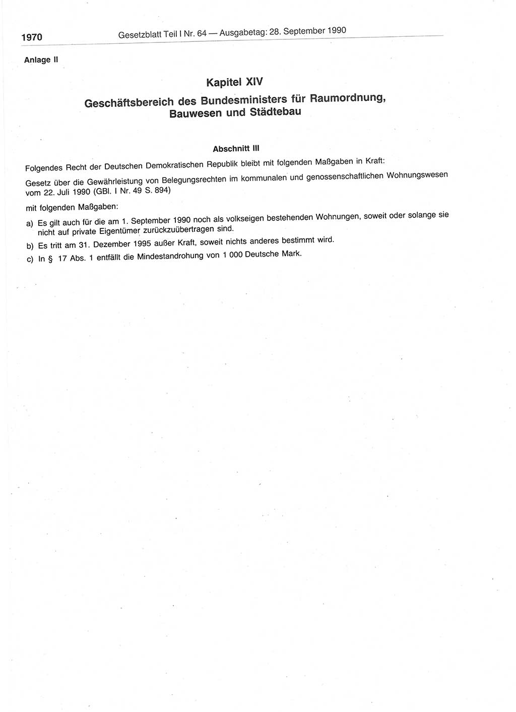 Gesetzblatt (GBl.) der Deutschen Demokratischen Republik (DDR) Teil Ⅰ 1990, Seite 1970 (GBl. DDR Ⅰ 1990, S. 1970)