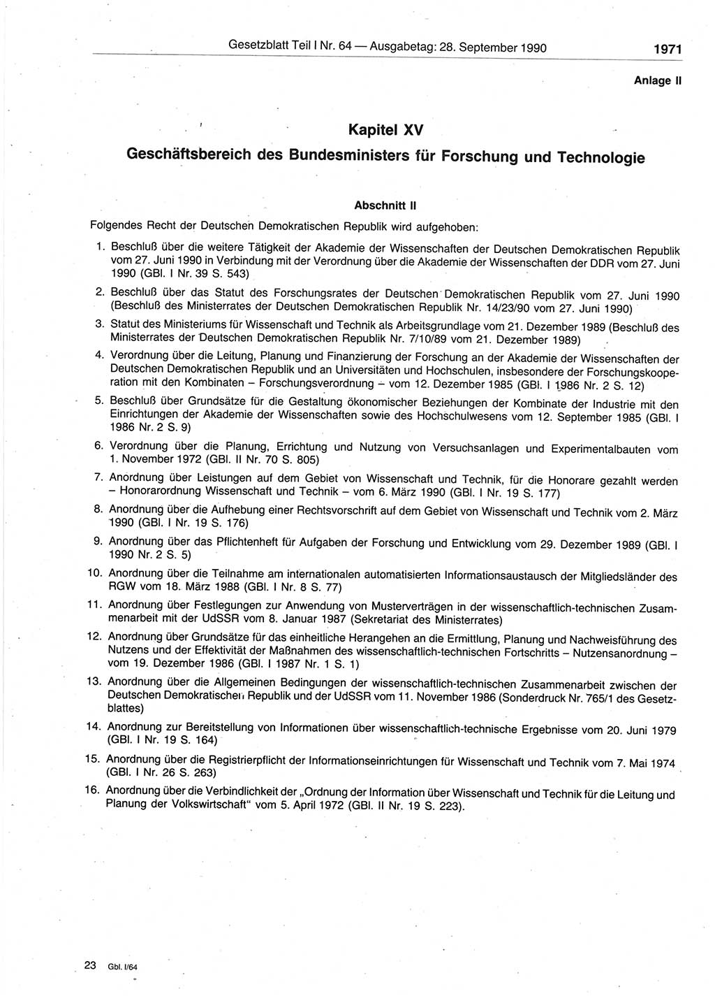 Gesetzblatt (GBl.) der Deutschen Demokratischen Republik (DDR) Teil Ⅰ 1990, Seite 1971 (GBl. DDR Ⅰ 1990, S. 1971)