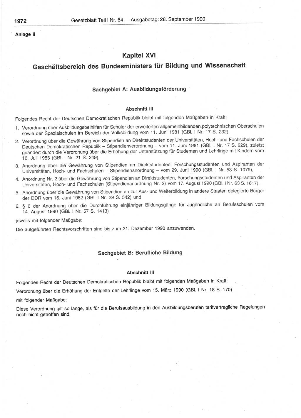 Gesetzblatt (GBl.) der Deutschen Demokratischen Republik (DDR) Teil Ⅰ 1990, Seite 1972 (GBl. DDR Ⅰ 1990, S. 1972)