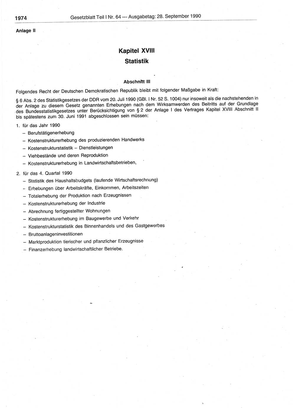 Gesetzblatt (GBl.) der Deutschen Demokratischen Republik (DDR) Teil Ⅰ 1990, Seite 1974 (GBl. DDR Ⅰ 1990, S. 1974)