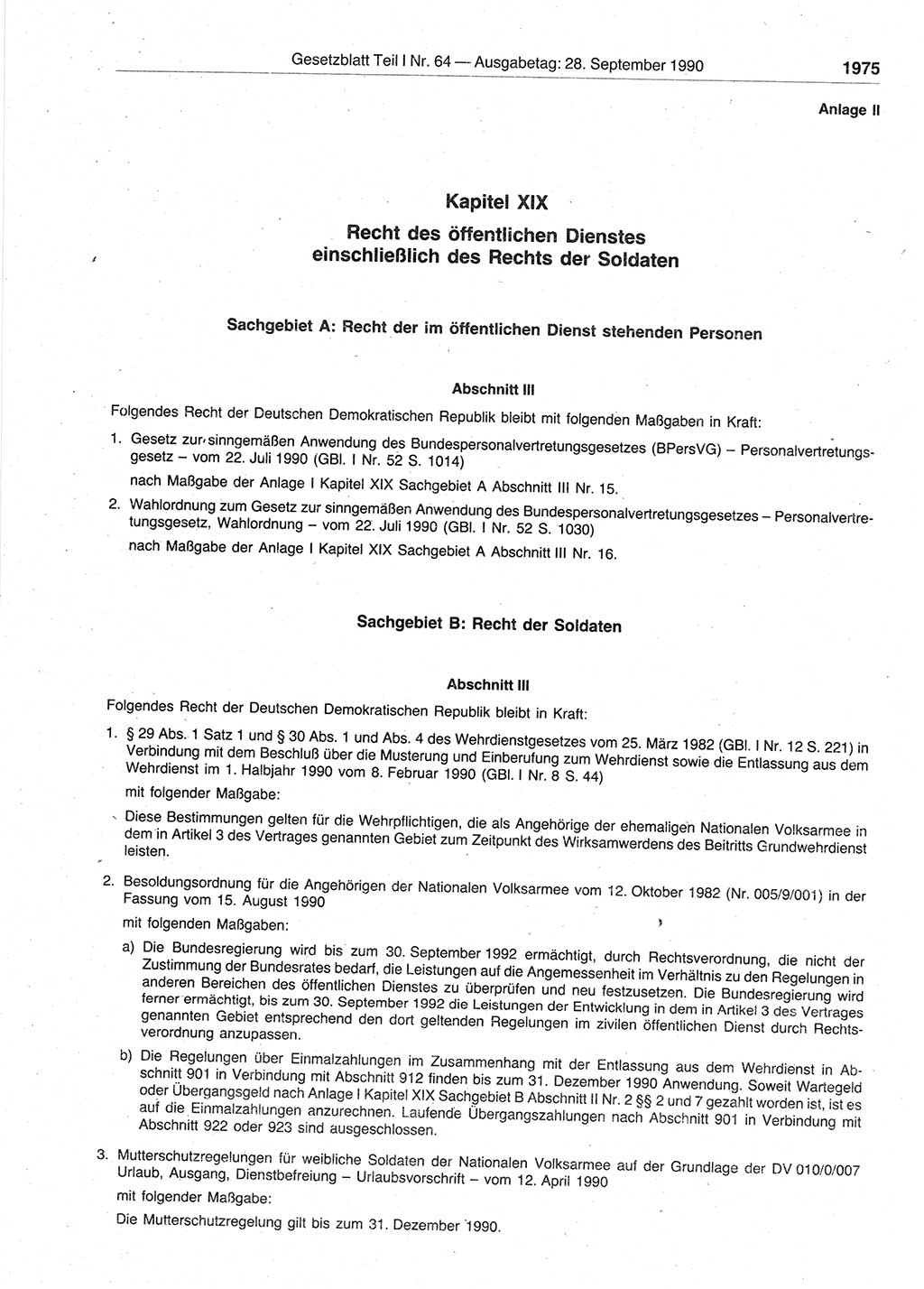 Gesetzblatt (GBl.) der Deutschen Demokratischen Republik (DDR) Teil Ⅰ 1990, Seite 1975 (GBl. DDR Ⅰ 1990, S. 1975)