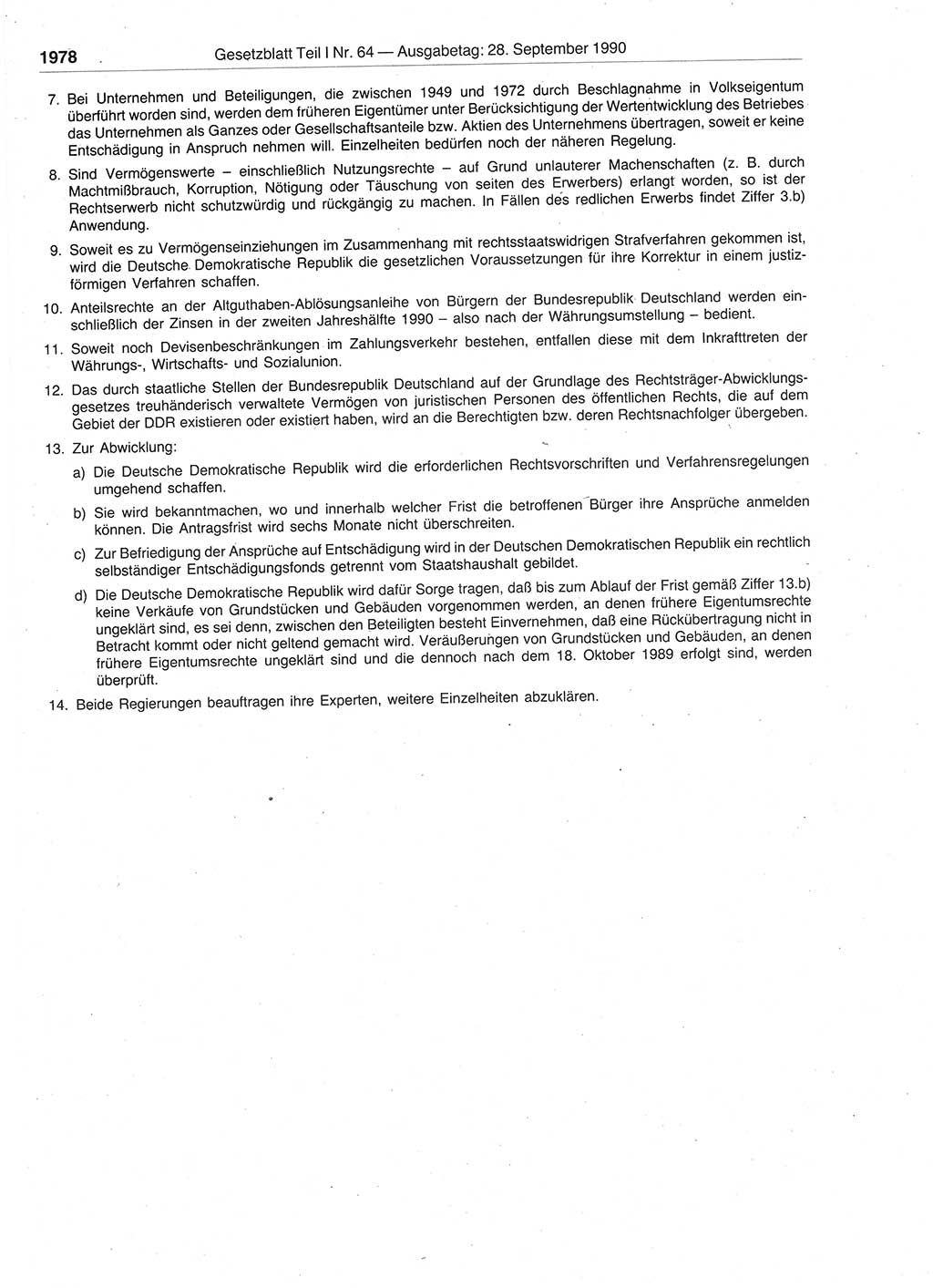 Gesetzblatt (GBl.) der Deutschen Demokratischen Republik (DDR) Teil Ⅰ 1990, Seite 1978 (GBl. DDR Ⅰ 1990, S. 1978)