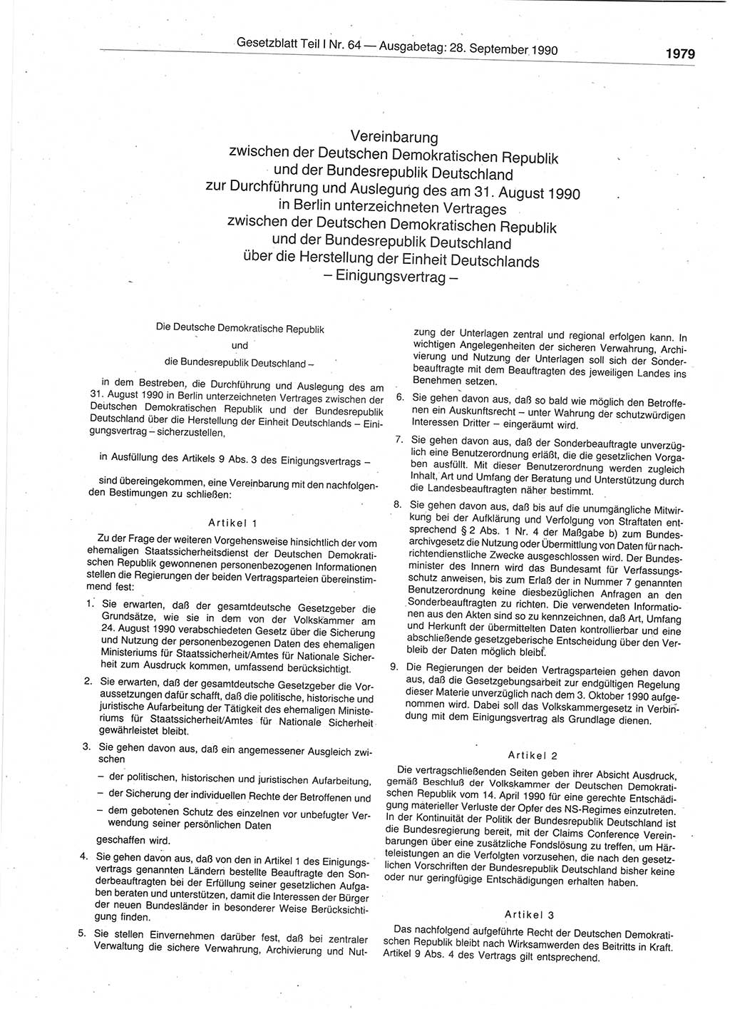 Gesetzblatt (GBl.) der Deutschen Demokratischen Republik (DDR) Teil Ⅰ 1990, Seite 1979 (GBl. DDR Ⅰ 1990, S. 1979)
