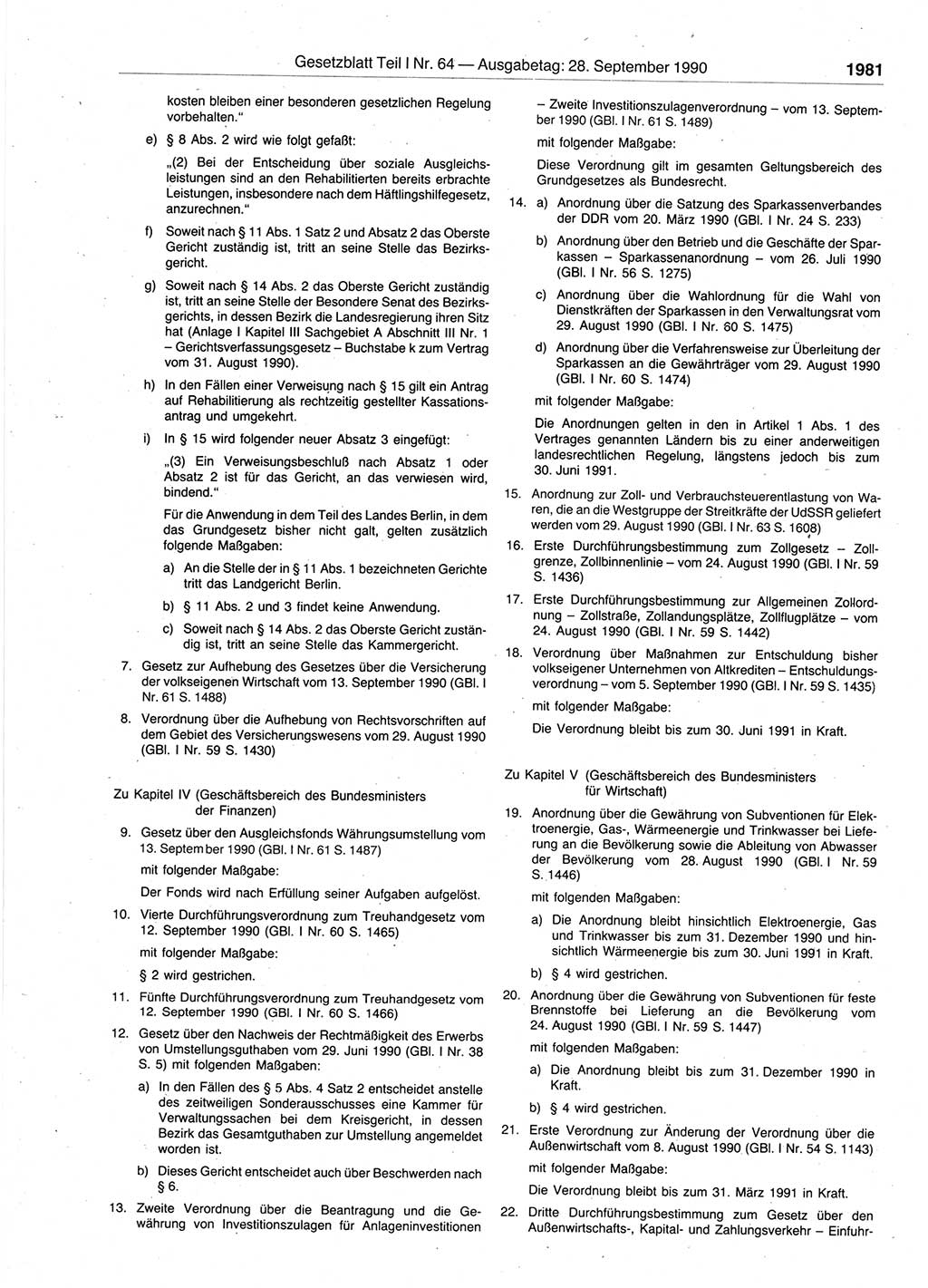 Gesetzblatt (GBl.) der Deutschen Demokratischen Republik (DDR) Teil Ⅰ 1990, Seite 1981 (GBl. DDR Ⅰ 1990, S. 1981)