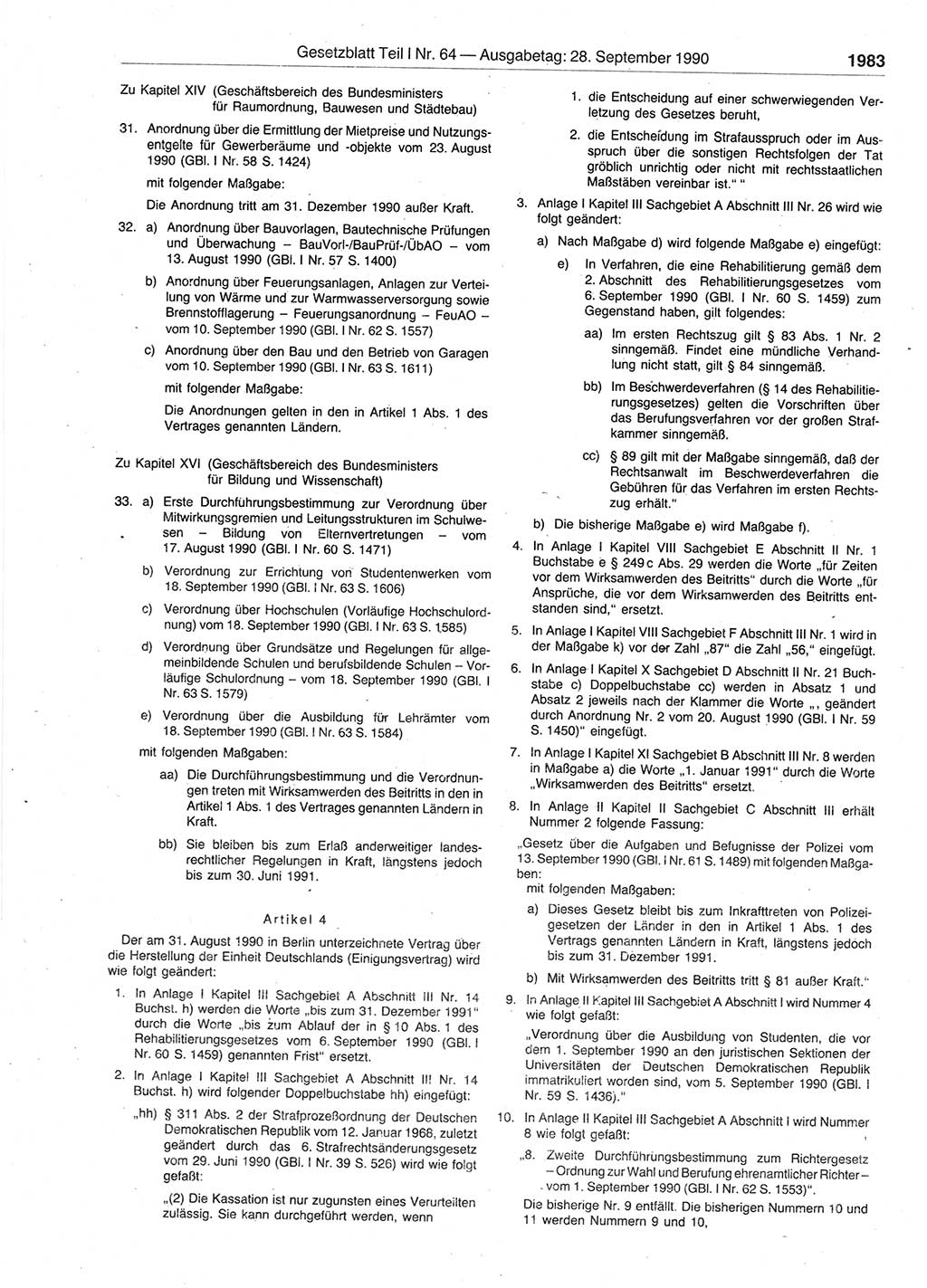 Gesetzblatt (GBl.) der Deutschen Demokratischen Republik (DDR) Teil Ⅰ 1990, Seite 1983 (GBl. DDR Ⅰ 1990, S. 1983)