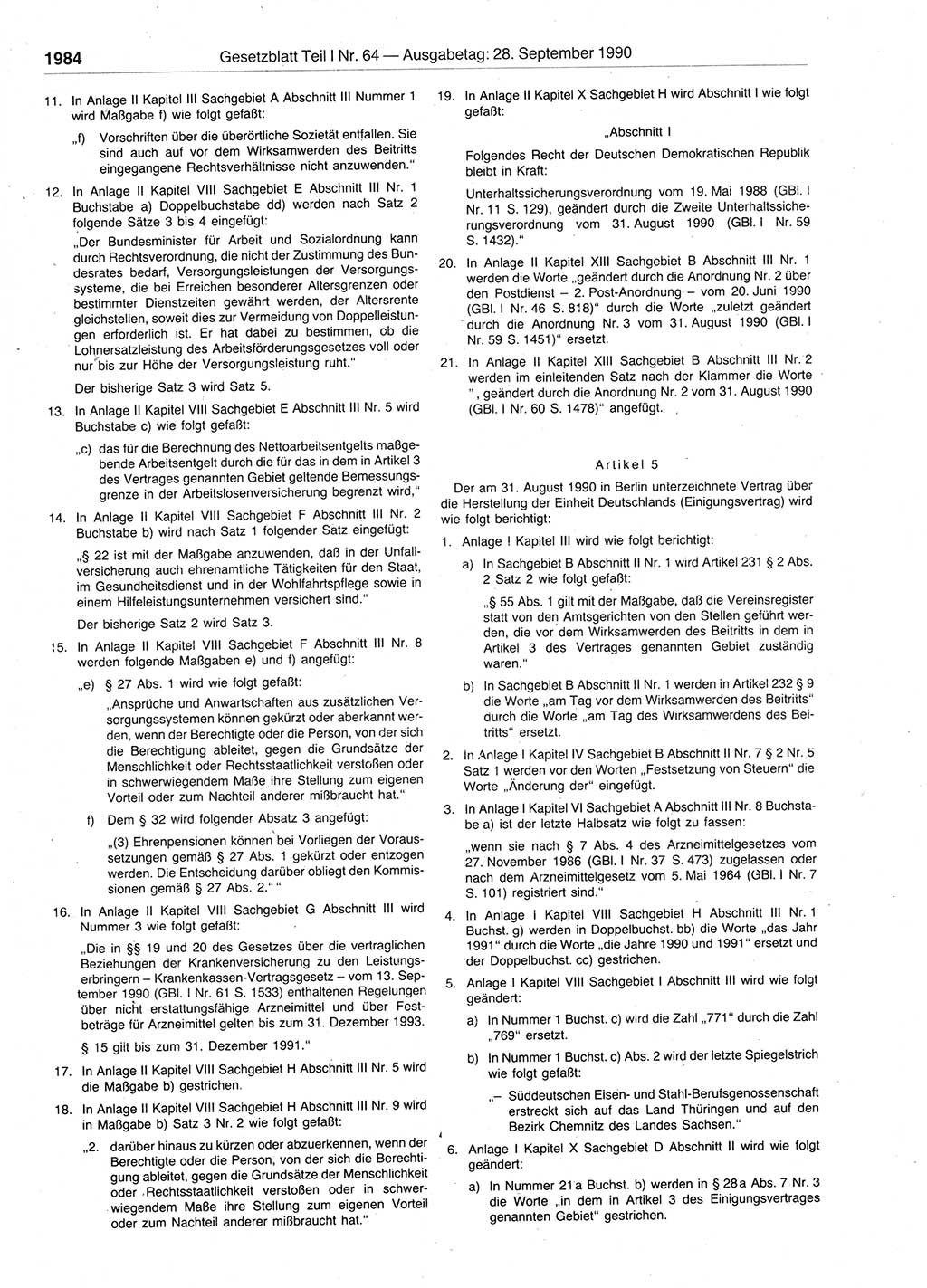 Gesetzblatt (GBl.) der Deutschen Demokratischen Republik (DDR) Teil Ⅰ 1990, Seite 1984 (GBl. DDR Ⅰ 1990, S. 1984)