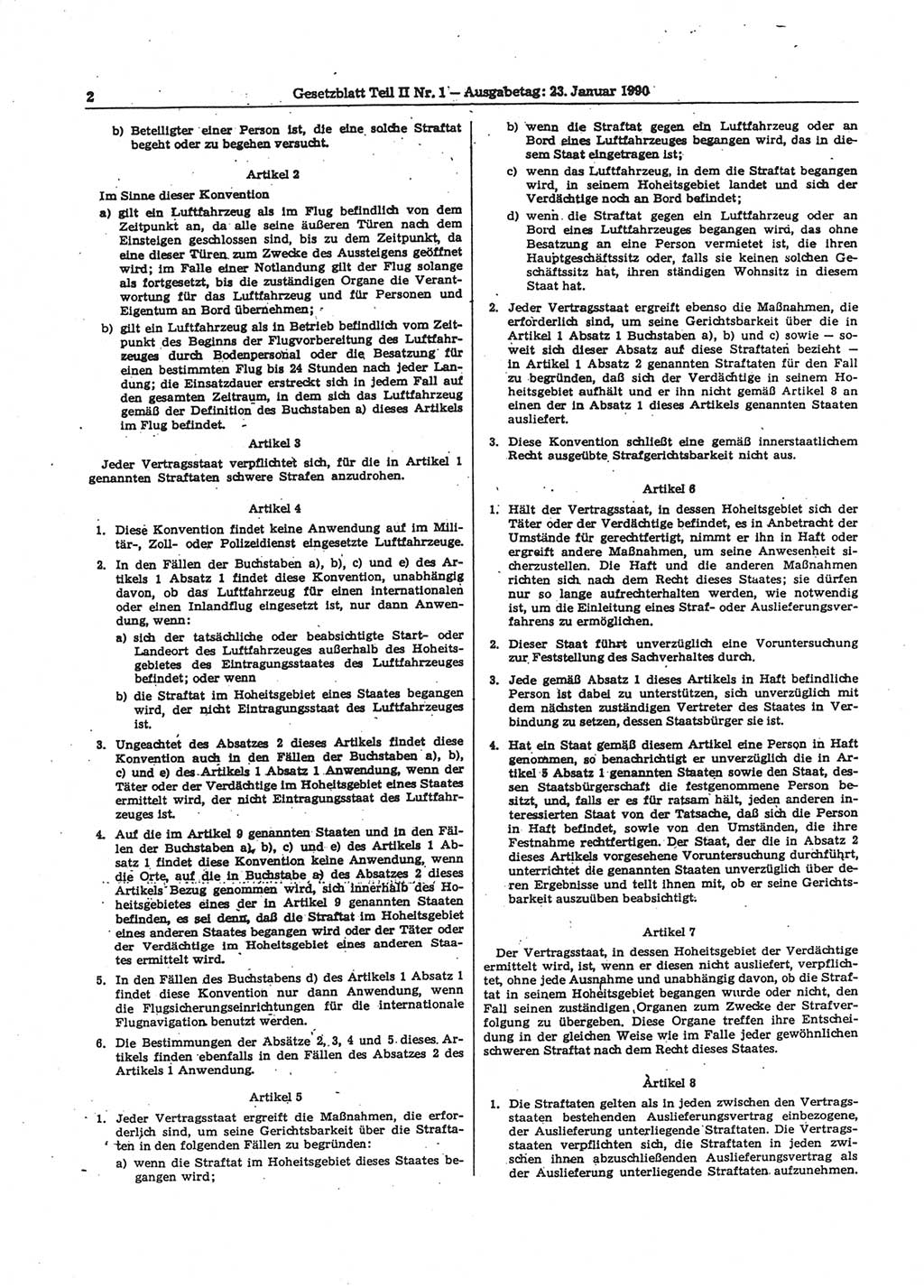 Gesetzblatt (GBl.) der Deutschen Demokratischen Republik (DDR) Teil ⅠⅠ 1990, Seite 2 (GBl. DDR ⅠⅠ 1990, S. 2)