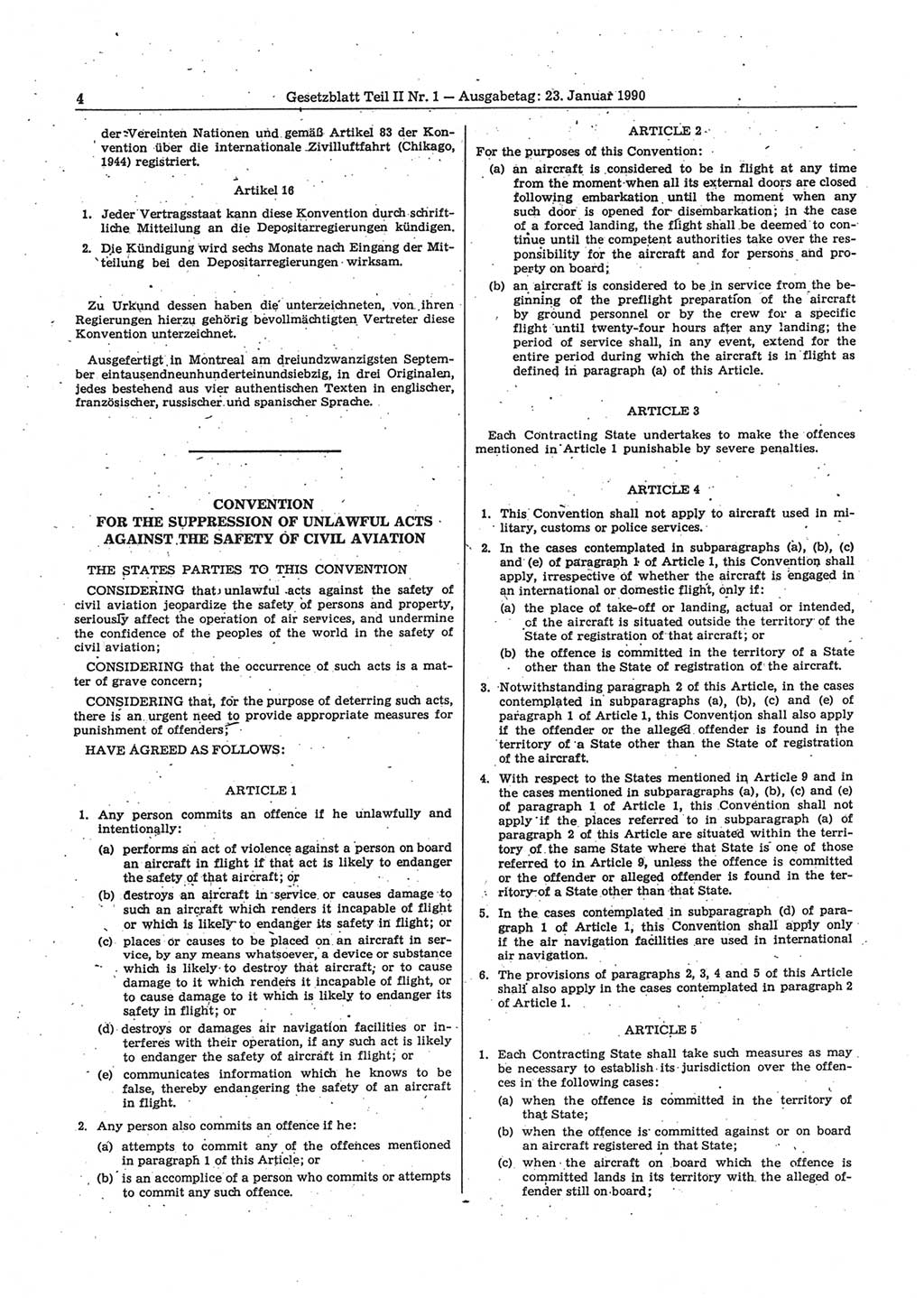Gesetzblatt (GBl.) der Deutschen Demokratischen Republik (DDR) Teil ⅠⅠ 1990, Seite 4 (GBl. DDR ⅠⅠ 1990, S. 4)