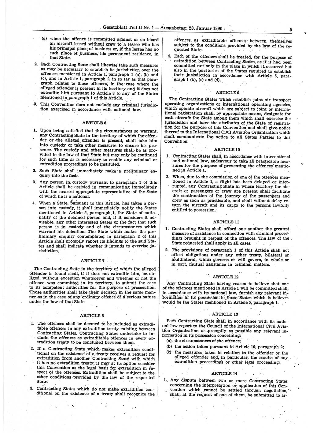 Gesetzblatt (GBl.) der Deutschen Demokratischen Republik (DDR) Teil ⅠⅠ 1990, Seite 5 (GBl. DDR ⅠⅠ 1990, S. 5)