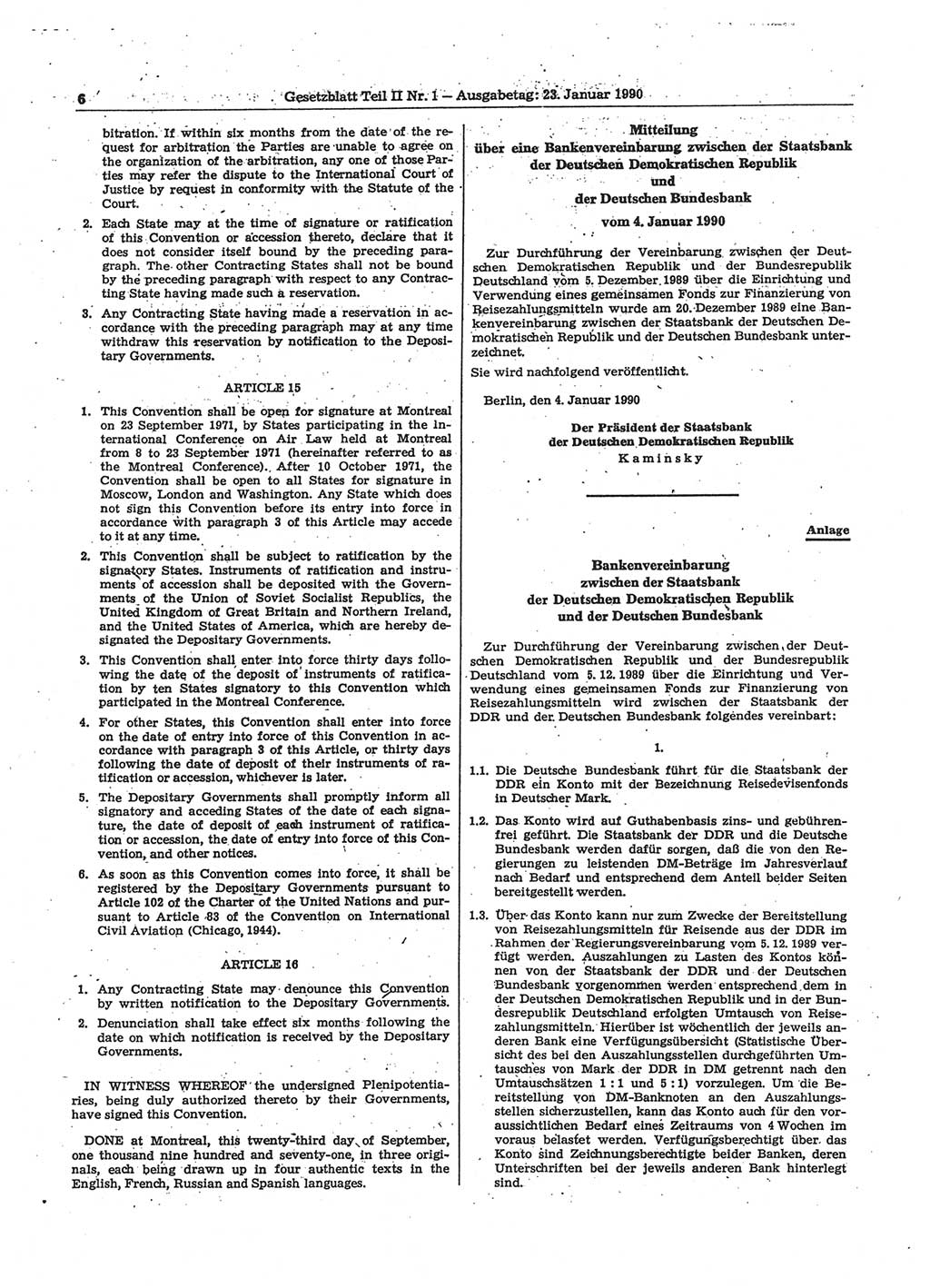 Gesetzblatt (GBl.) der Deutschen Demokratischen Republik (DDR) Teil ⅠⅠ 1990, Seite 6 (GBl. DDR ⅠⅠ 1990, S. 6)