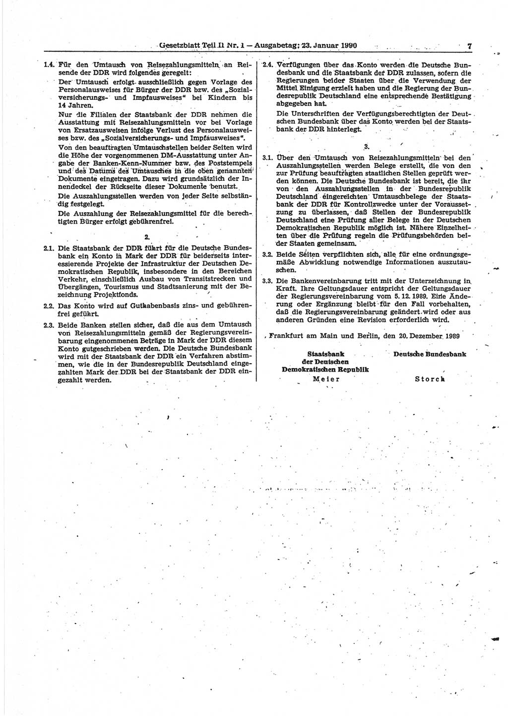Gesetzblatt (GBl.) der Deutschen Demokratischen Republik (DDR) Teil ⅠⅠ 1990, Seite 7 (GBl. DDR ⅠⅠ 1990, S. 7)