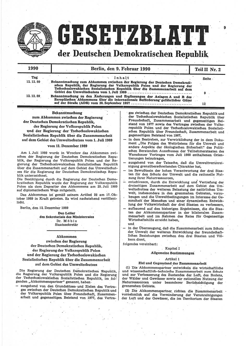 Gesetzblatt (GBl.) der Deutschen Demokratischen Republik (DDR) Teil ⅠⅠ 1990, Seite 9 (GBl. DDR ⅠⅠ 1990, S. 9)