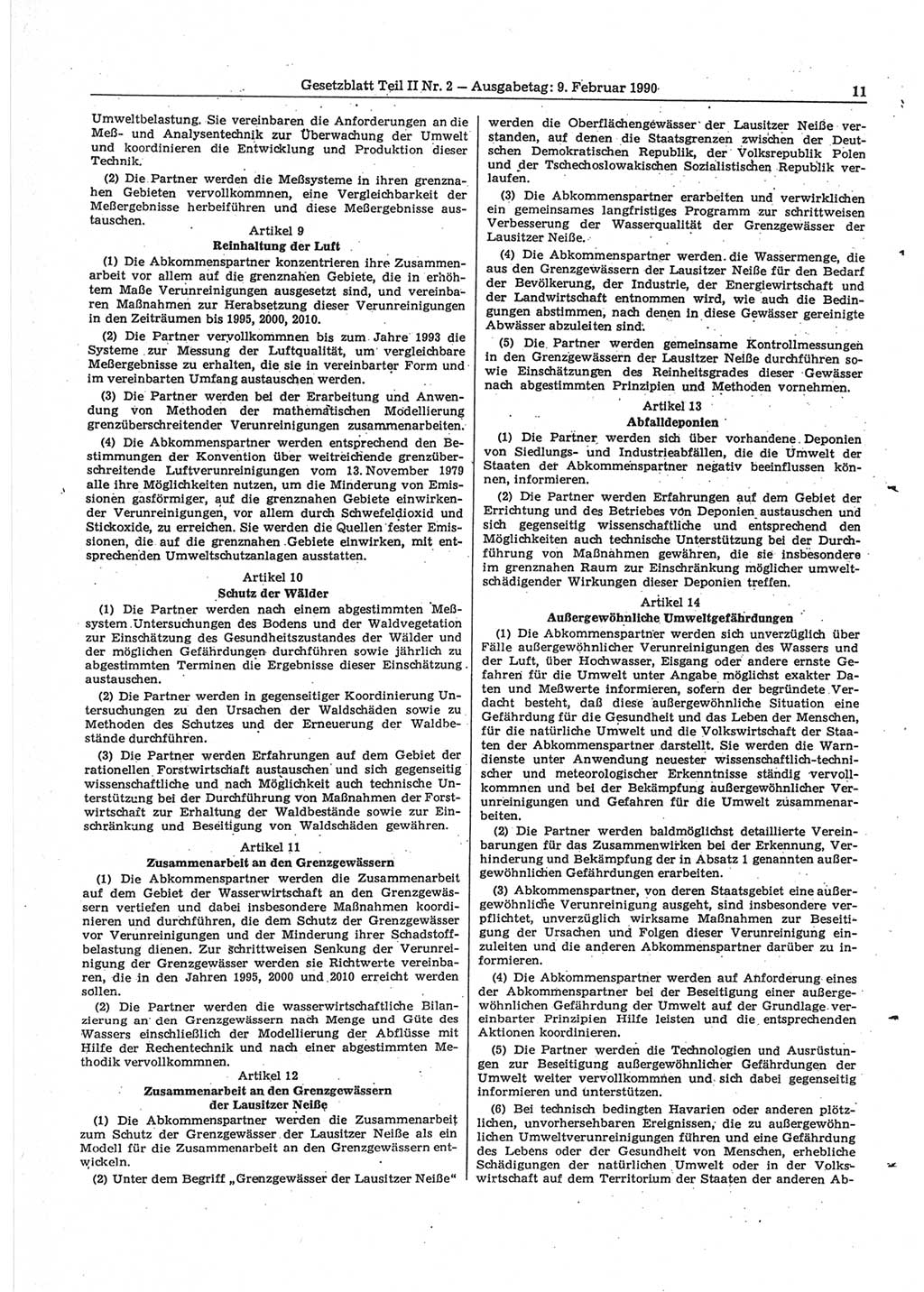 Gesetzblatt (GBl.) der Deutschen Demokratischen Republik (DDR) Teil ⅠⅠ 1990, Seite 11 (GBl. DDR ⅠⅠ 1990, S. 11)