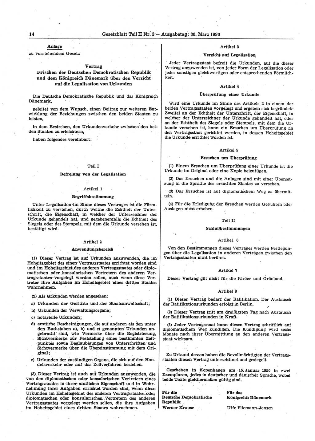 Gesetzblatt (GBl.) der Deutschen Demokratischen Republik (DDR) Teil ⅠⅠ 1990, Seite 14 (GBl. DDR ⅠⅠ 1990, S. 14)