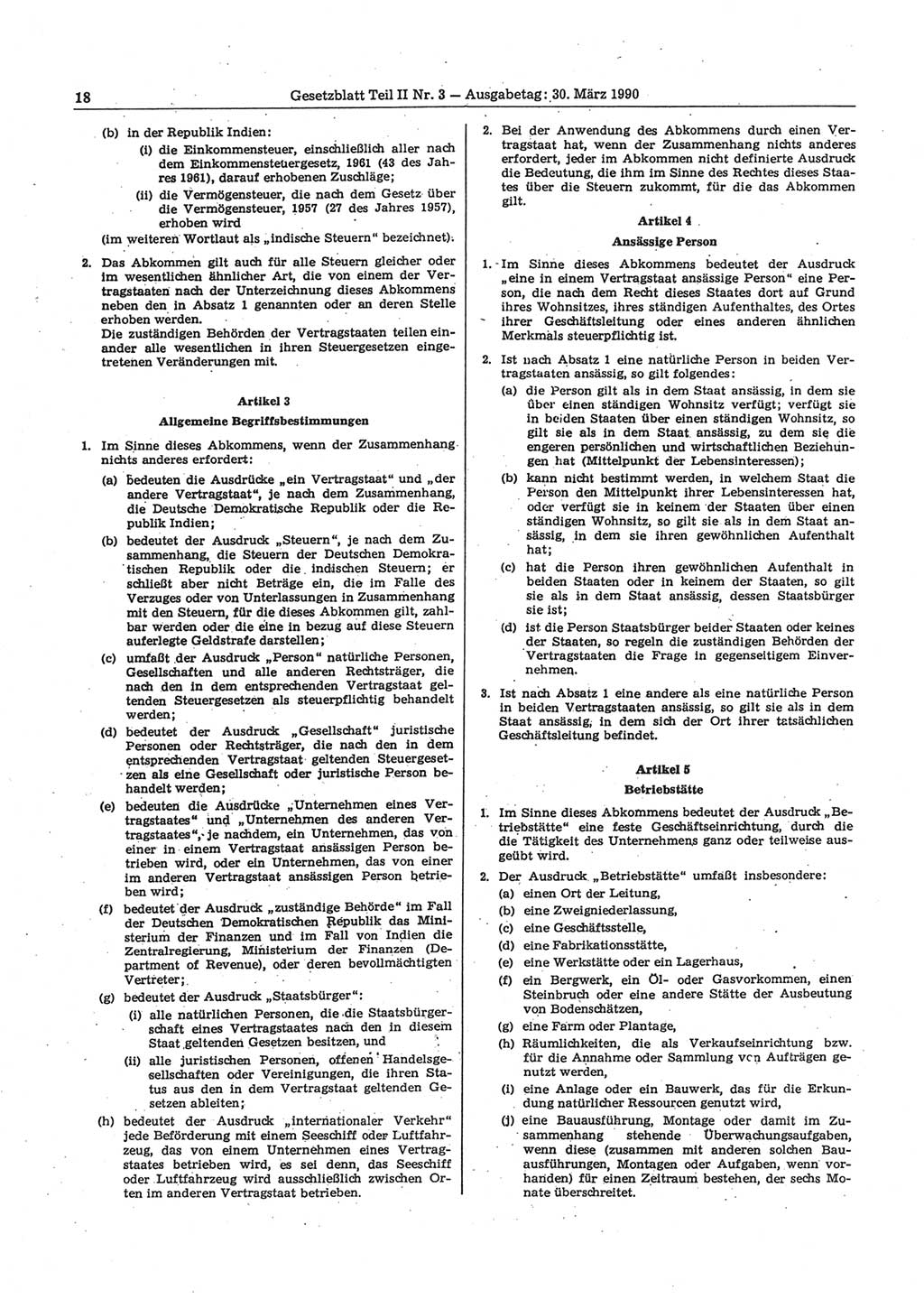 Gesetzblatt (GBl.) der Deutschen Demokratischen Republik (DDR) Teil ⅠⅠ 1990, Seite 18 (GBl. DDR ⅠⅠ 1990, S. 18)