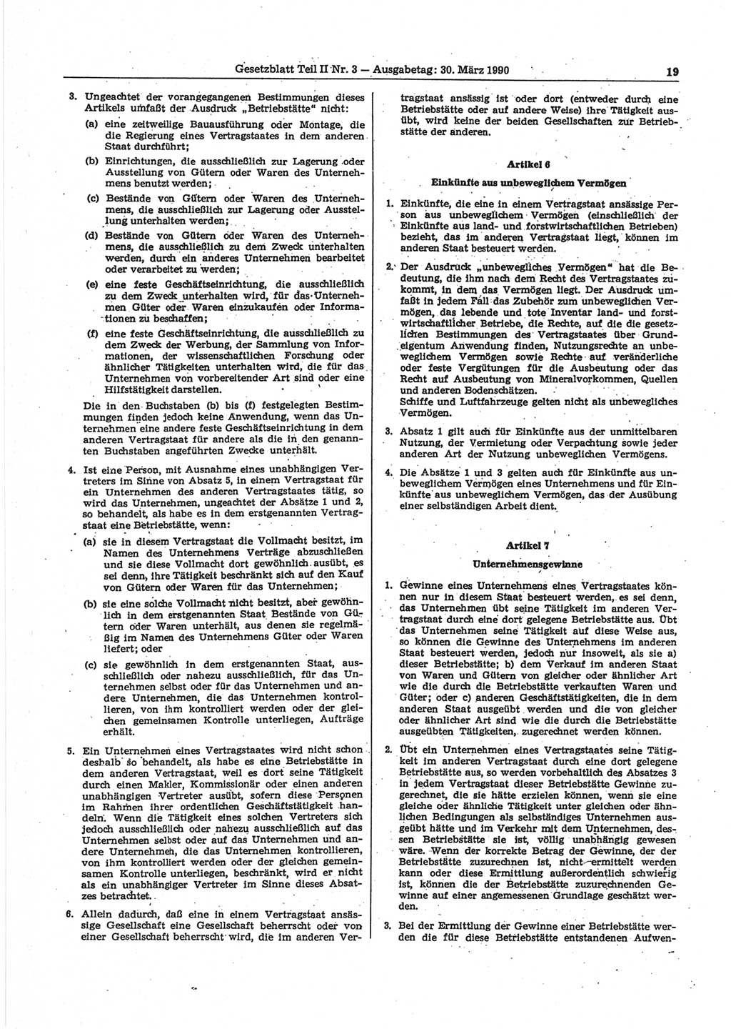 Gesetzblatt (GBl.) der Deutschen Demokratischen Republik (DDR) Teil ⅠⅠ 1990, Seite 19 (GBl. DDR ⅠⅠ 1990, S. 19)