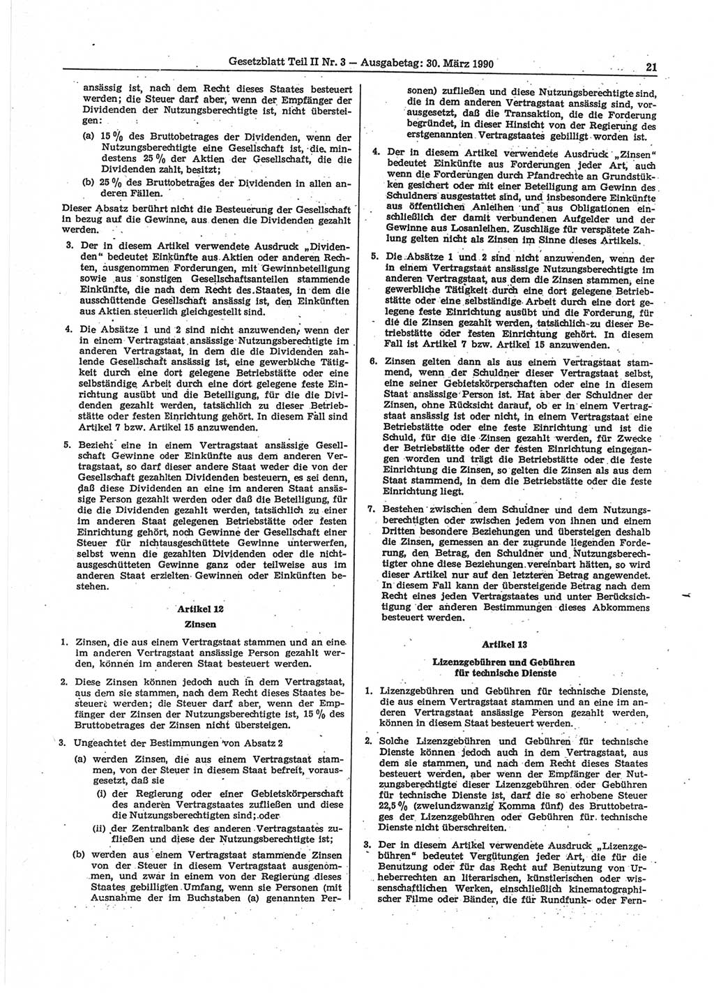 Gesetzblatt (GBl.) der Deutschen Demokratischen Republik (DDR) Teil ⅠⅠ 1990, Seite 21 (GBl. DDR ⅠⅠ 1990, S. 21)
