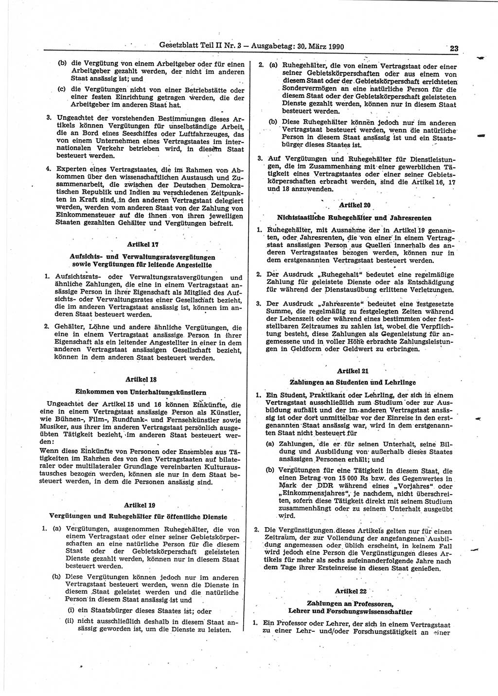 Gesetzblatt (GBl.) der Deutschen Demokratischen Republik (DDR) Teil ⅠⅠ 1990, Seite 23 (GBl. DDR ⅠⅠ 1990, S. 23)