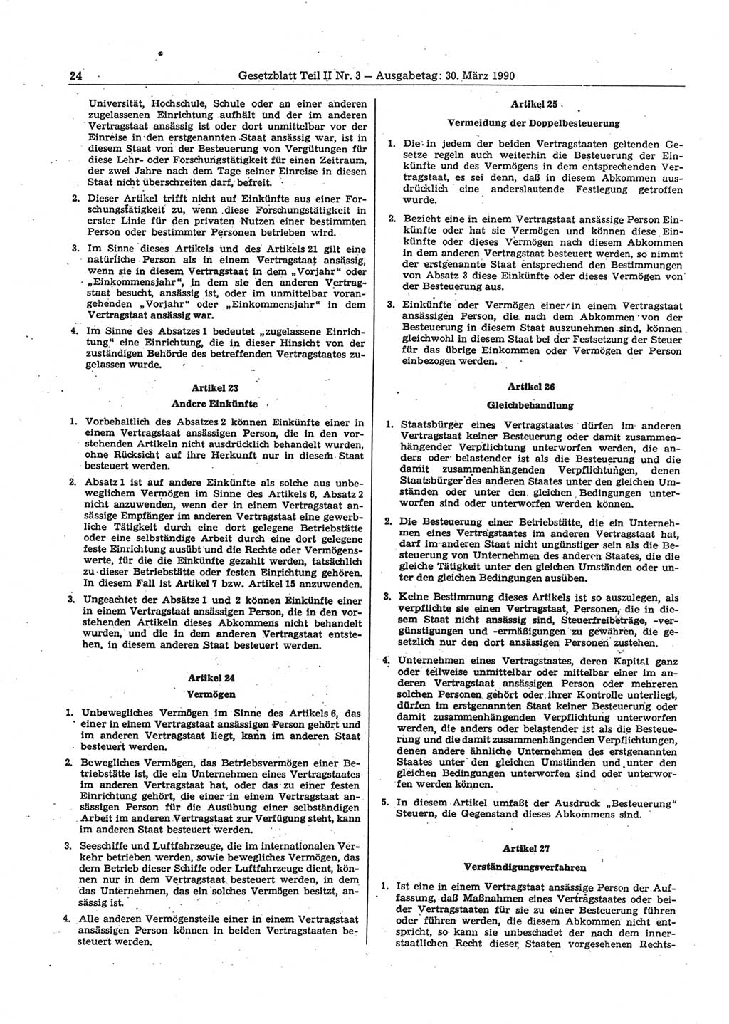 Gesetzblatt (GBl.) der Deutschen Demokratischen Republik (DDR) Teil ⅠⅠ 1990, Seite 24 (GBl. DDR ⅠⅠ 1990, S. 24)