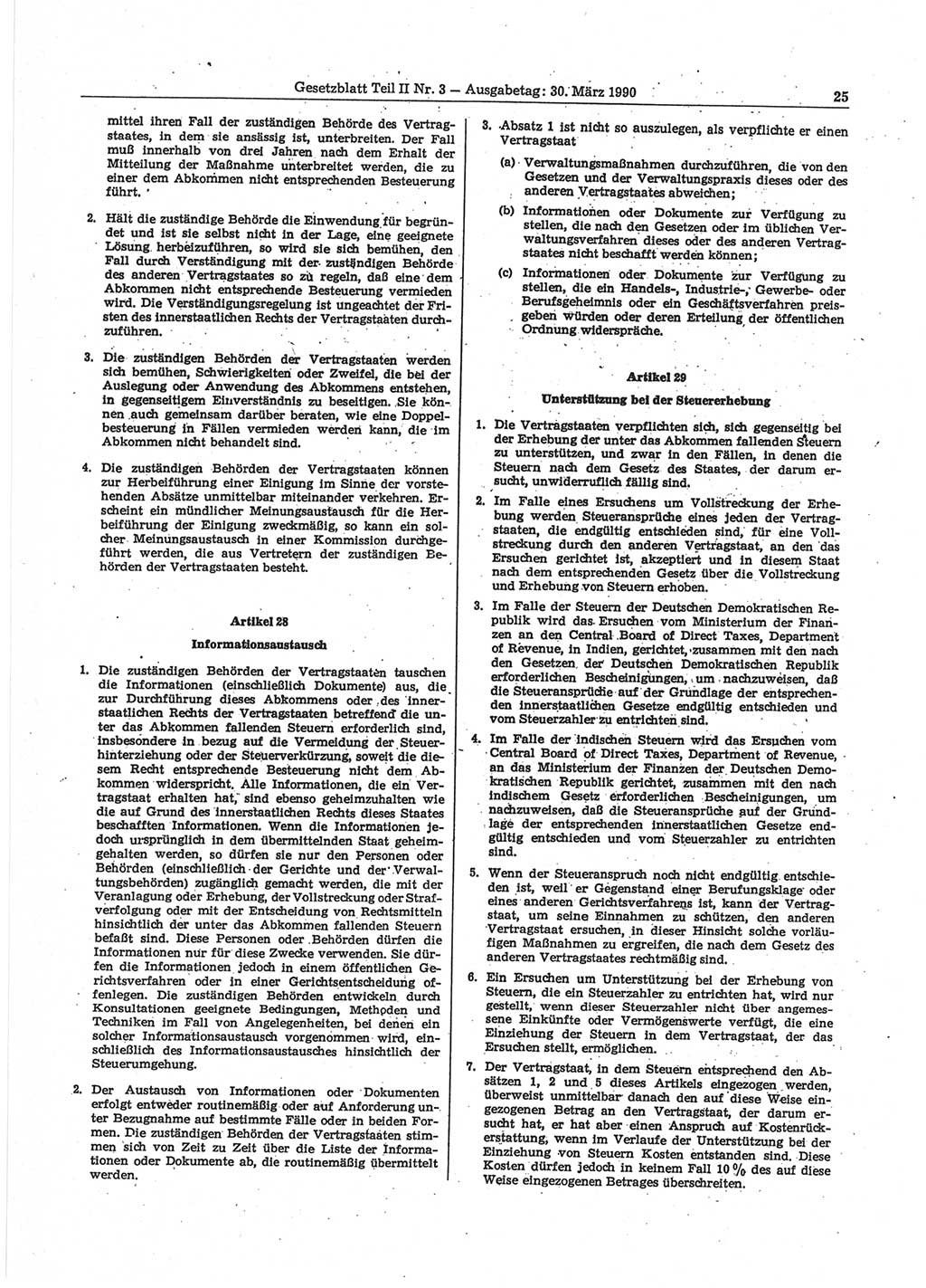 Gesetzblatt (GBl.) der Deutschen Demokratischen Republik (DDR) Teil ⅠⅠ 1990, Seite 25 (GBl. DDR ⅠⅠ 1990, S. 25)