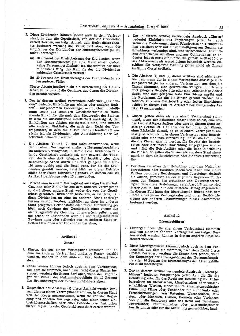 Gesetzblatt (GBl.) der Deutschen Demokratischen Republik (DDR) Teil ⅠⅠ 1990, Seite 33 (GBl. DDR ⅠⅠ 1990, S. 33)