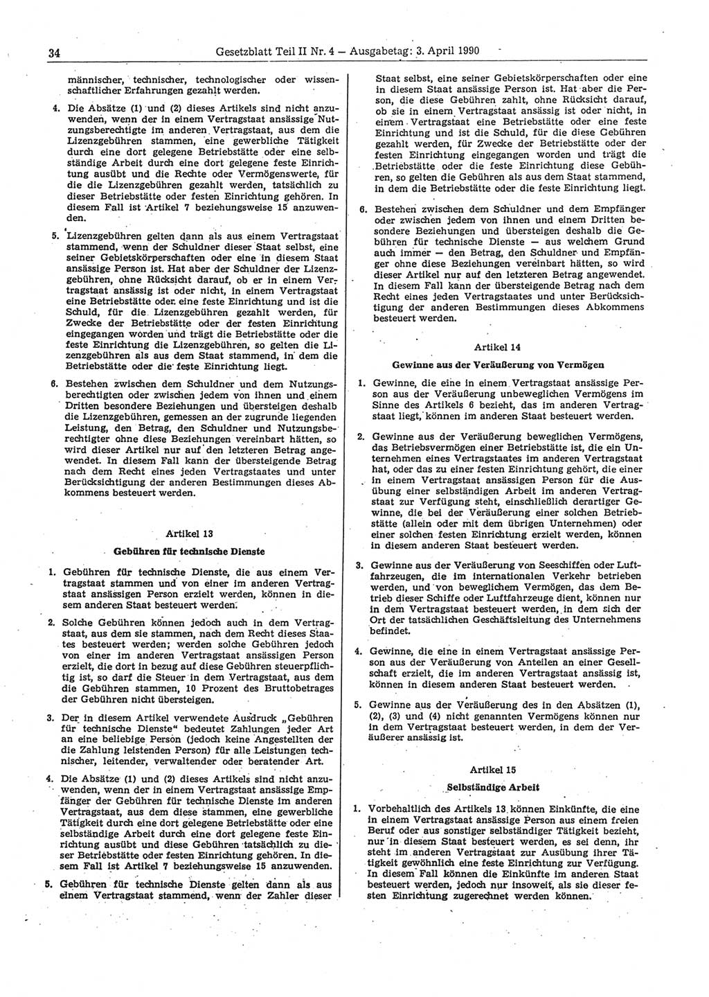 Gesetzblatt (GBl.) der Deutschen Demokratischen Republik (DDR) Teil ⅠⅠ 1990, Seite 34 (GBl. DDR ⅠⅠ 1990, S. 34)