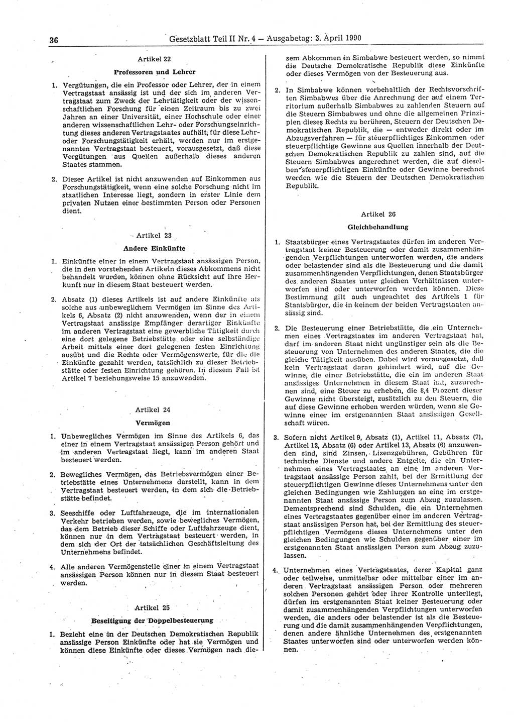 Gesetzblatt (GBl.) der Deutschen Demokratischen Republik (DDR) Teil ⅠⅠ 1990, Seite 36 (GBl. DDR ⅠⅠ 1990, S. 36)