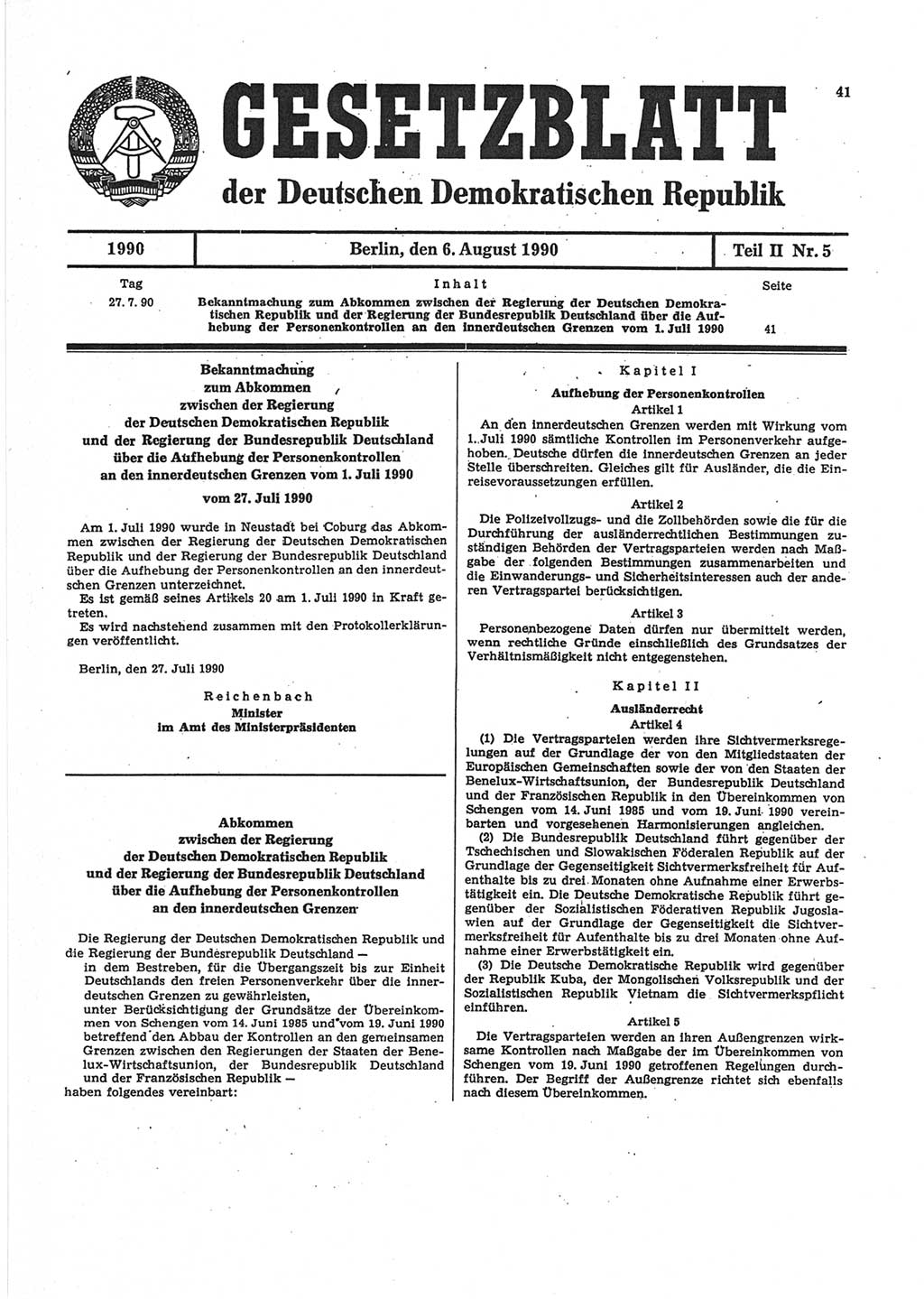 Gesetzblatt (GBl.) der Deutschen Demokratischen Republik (DDR) Teil ⅠⅠ 1990, Seite 41 (GBl. DDR ⅠⅠ 1990, S. 41)