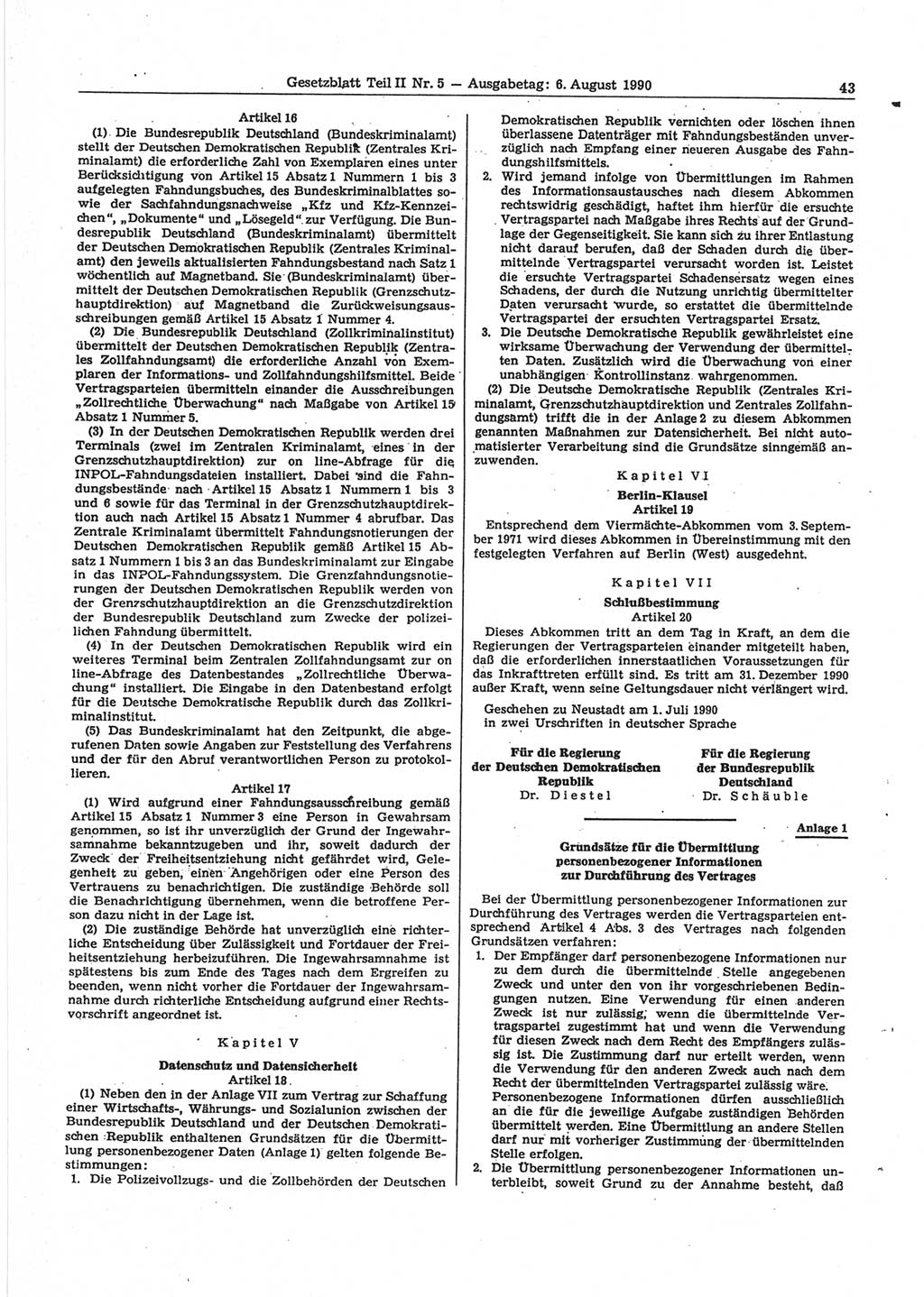 Gesetzblatt (GBl.) der Deutschen Demokratischen Republik (DDR) Teil ⅠⅠ 1990, Seite 43 (GBl. DDR ⅠⅠ 1990, S. 43)
