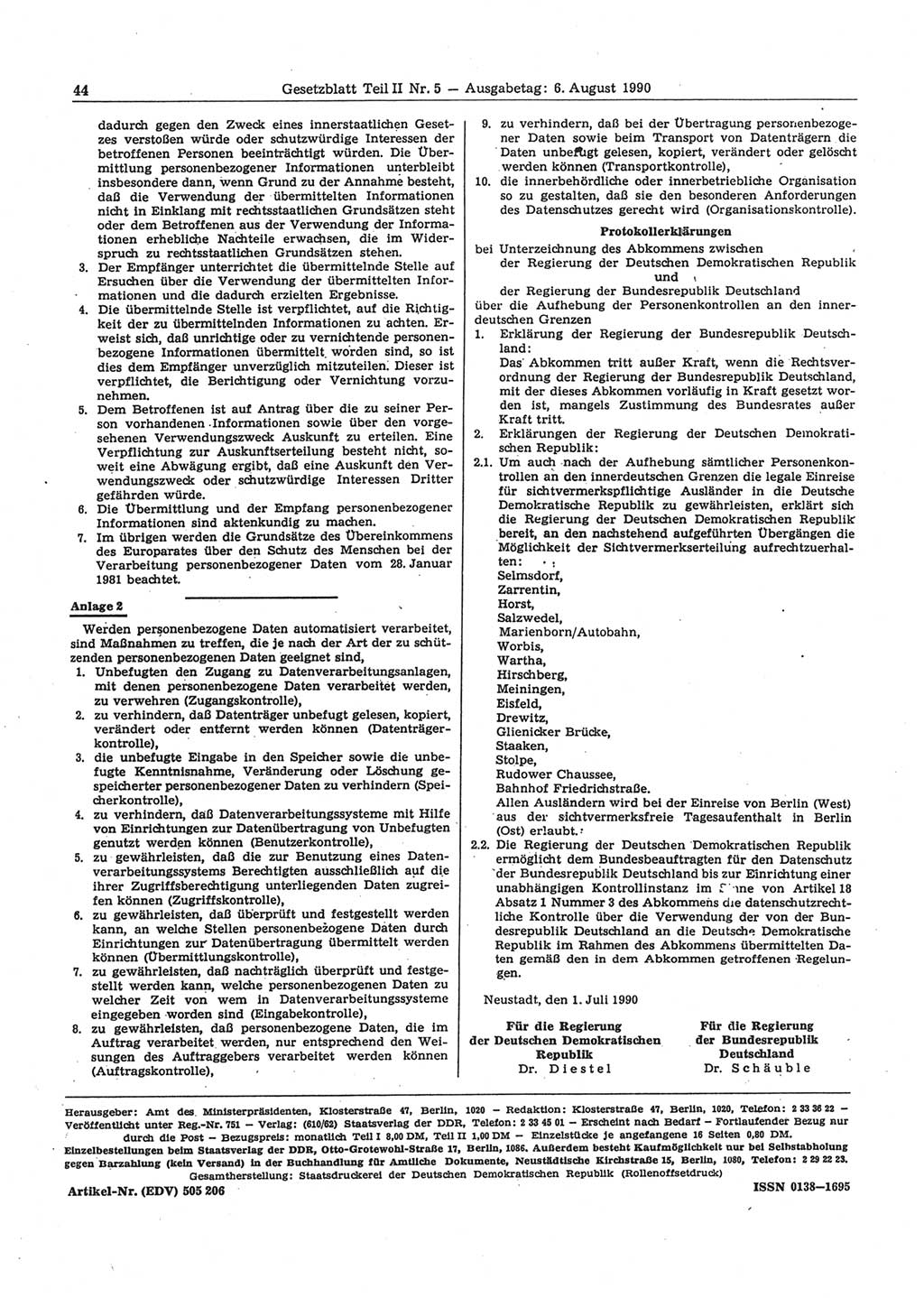 Gesetzblatt (GBl.) der Deutschen Demokratischen Republik (DDR) Teil ⅠⅠ 1990, Seite 44 (GBl. DDR ⅠⅠ 1990, S. 44)