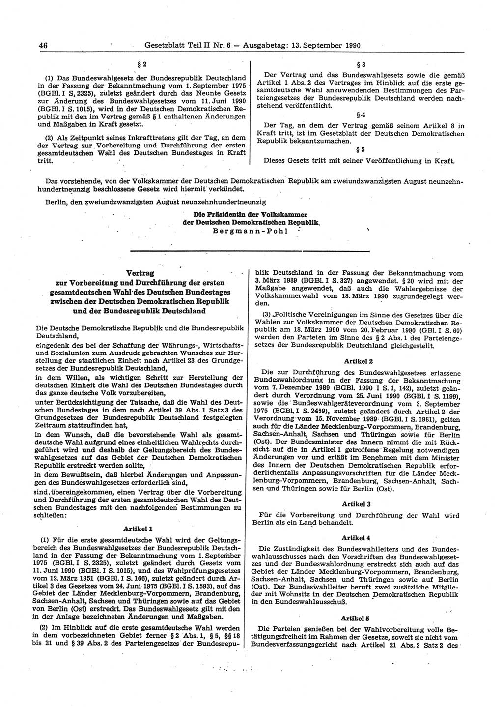 Gesetzblatt (GBl.) der Deutschen Demokratischen Republik (DDR) Teil ⅠⅠ 1990, Seite 46 (GBl. DDR ⅠⅠ 1990, S. 46)