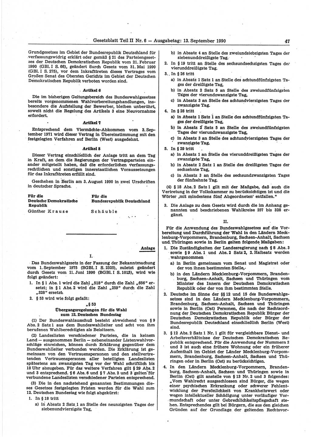 Gesetzblatt (GBl.) der Deutschen Demokratischen Republik (DDR) Teil ⅠⅠ 1990, Seite 47 (GBl. DDR ⅠⅠ 1990, S. 47)