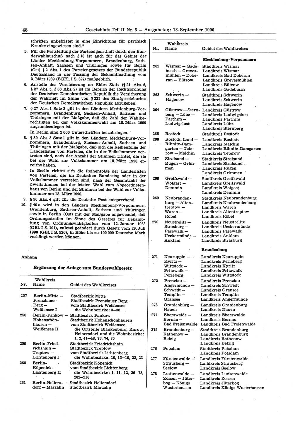 Gesetzblatt (GBl.) der Deutschen Demokratischen Republik (DDR) Teil ⅠⅠ 1990, Seite 48 (GBl. DDR ⅠⅠ 1990, S. 48)