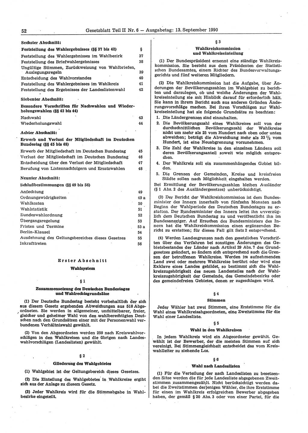 Gesetzblatt (GBl.) der Deutschen Demokratischen Republik (DDR) Teil ⅠⅠ 1990, Seite 52 (GBl. DDR ⅠⅠ 1990, S. 52)