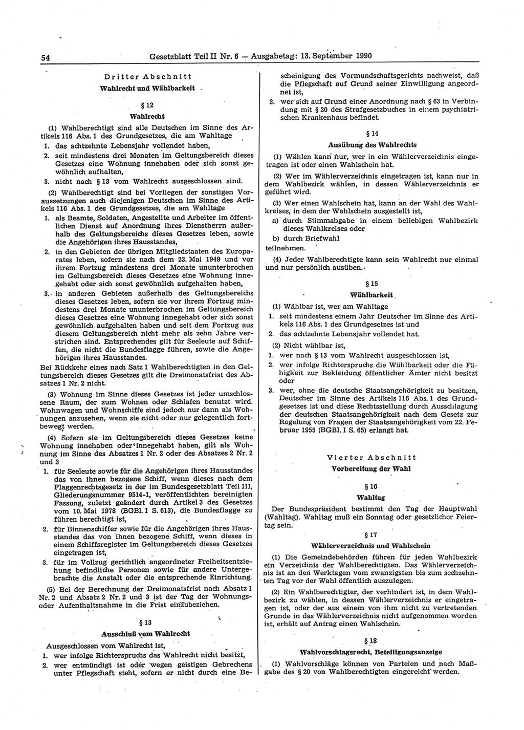 Gesetzblatt (GBl.) der Deutschen Demokratischen Republik (DDR) Teil ⅠⅠ 1990, Seite 54 (GBl. DDR ⅠⅠ 1990, S. 54)